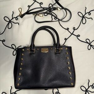 MICHAEL Michael Kors Black and Gold Satchel with Studded Detailing